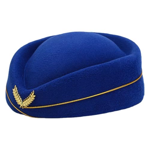 Disfraz de azafata para mujer con sombrero elegante y bufanda de satén azul 5