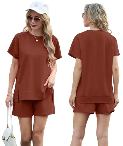 Lepunuo 2 Piece Short Sets for Women Summer Outfits Short Sleeve Tops Elastic Waist Shorts Lounge Set Vacation Travel Outfits4