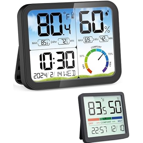 VOCOO Digital Indoor Thermometer Humidity Monitor with Date and Clock Cover