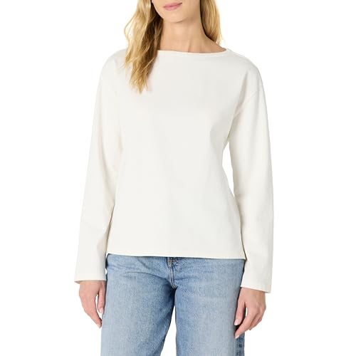 Amazon Essentials Top a Maniche Lunghe in 100% Cotone Pesante con Scollo a Barchetta e Vestibilità Comoda Donna, Bianco Guscio D'uovo, XL