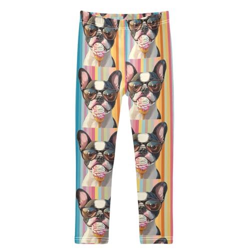 Boccsty Colorful Stripes Boston Terrier Dog Girls Leggings Kids Yoga Pants Dance Active Tights 4T