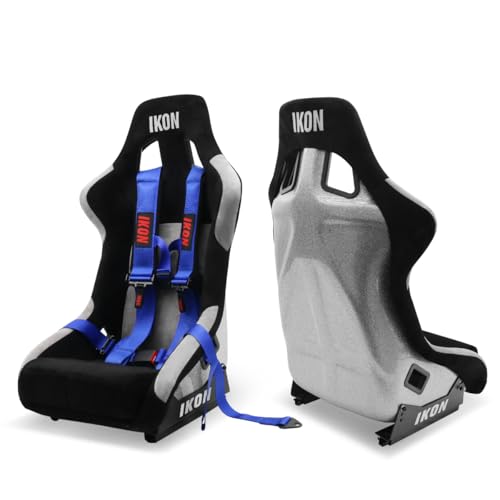 MODILOVER Racing Bucket Seats, Universal Fixed Back Sport Shell Seats with Dual Slider & Side Mount Brackets, Suede & Silver Glitter Sim Racing Seat, 1 Pair, Black & Silver - 3 Inch Blue 4 Point