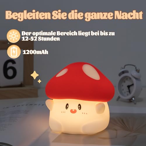 Image of Rytinazzz Silicone Night Light for Kids, 50H Long Battery Mushroom Lamp, Gift for Kids, Cute Bedside Light for Girls Room, Rechargeable Tap Control