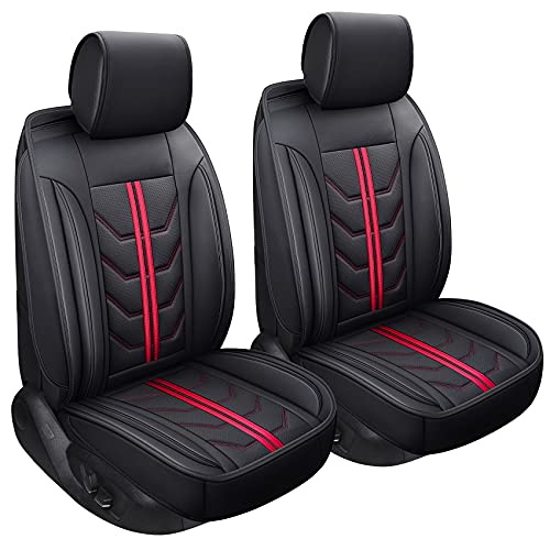 SPEED TREND Car Seat Covers – Premium PU Leather for Ultimate Comfort & Protection, Easy Installation and Universal Fit for Most Cars SUVs Trucks (ST-004 Front Pair, Black&RED)
