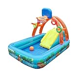 Piscina infantil con tobogán, piscina infantil con tobogán, piscina hinchable con canasta de baloncesto, patio trasero portátil, piscina hinchable 188 x...