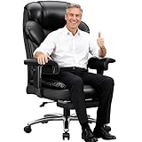 DurayLoly Office Chair with High Back,28.7' Deep Seat,Big and Tall Executive Leather Office Chair with Foot Rest & Arms,Wide Reclining Desk Chair Ergonomic with Lumbar Support for Home Office,Blcak