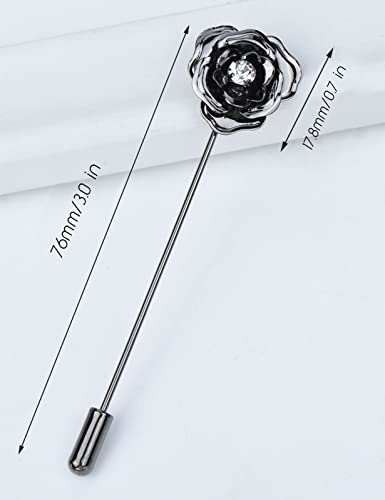 Image of Crystal Alloy Rose Flower Lapel Pins Button Pin Groom Boutonniere for Wedding Floral Brooch Pin Set for Women Men
