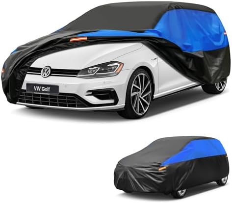 Gunhyi Autoabdeckung Wasserdicht Atmungsaktiv, Abdeckplane für Volkswagen VW Golf Mk6 Mk7 Mk8 Mk9, Auto Abdeckung Schwarz Blau Vollgarage Autoplane für Regen Sonne Staub Schutz.