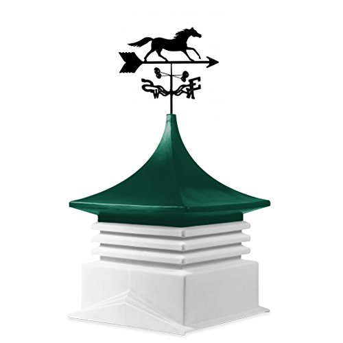22" Square base cupola: White base-Green top-Running Horse weathervane