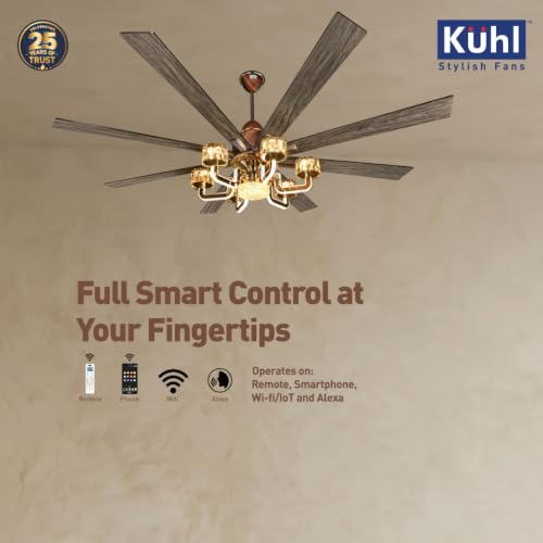 Image of KUHL Centauri 8 1800mm BLDC Ceiling Fan with Chandelier & Remote | 35W Power Saving (Upto 65%) | High Airflow & Low Noise | Smart IoT | Reverse Mode | Free Installation | 5Year Motor Warranty (Teak)