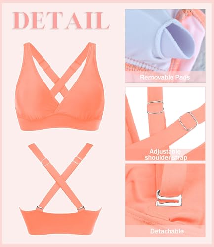 Image of Women's Sporty Adjustable Wide Straps Bikini Top Large Bust Criss Cross Back Supportive Swimsuit Tops Only
