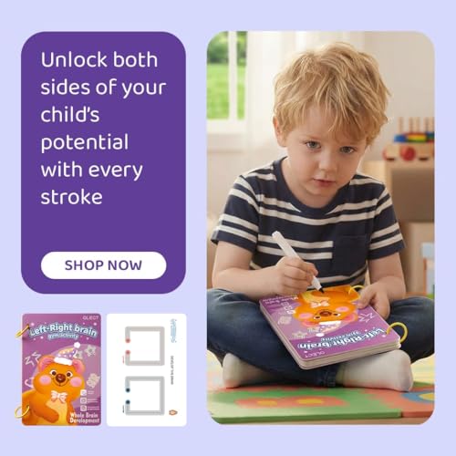 Image of Qlect Brain Development Activity Book for Kids | Left Right Brain Exercise Writing Board | Reusable Learning Kit with Markers | Montessori Educational Toy for Toddlers