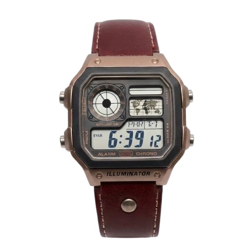 Image of Vintage Watch for Man with Premium Gift Box, Square Dial Digital Watch with World Time Map & Leather Strap, Ideal for Gifting, Unisex Retro Alarm & Chrono Watch for Men and Women