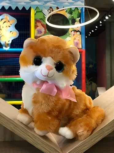 Image of Tickles Cute Laying Cat Glitter Eye Soft Plush Animal Toy for Kids Birthday Gift (Color: Brown & Orange Size: 25 cm)
