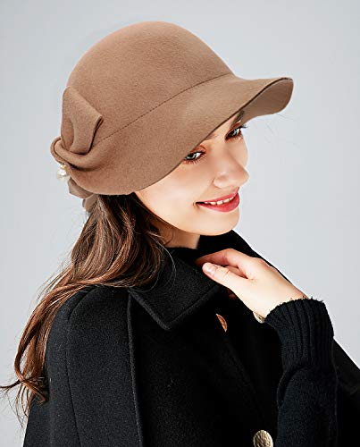 Bellady 1920 Vintage Cloche Bucket Hat Ladies Church Derby Party Fashion Winter,Camel - Thumbnail 2