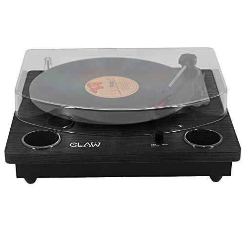 Image of CLAW Stag Superb Plus Vinyl Record Player 3 Speed Turntable with Built-in Stereo Speakers and USB Digital Conversion Software for PC (Black Wood)