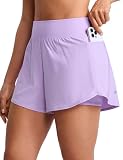 CRZ YOGA Pantalones Cortos de Carrera de Doble Capa de Cintura Alta para Mujeres Morado Claro 44