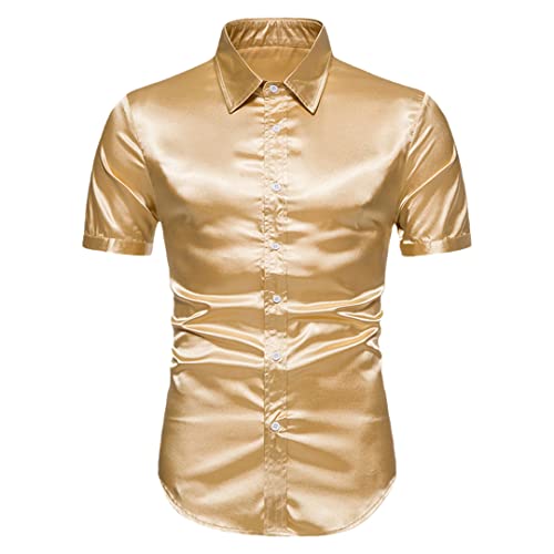 Chemise en satin bleu roi homme coupe ajustée anti-pli fête C07