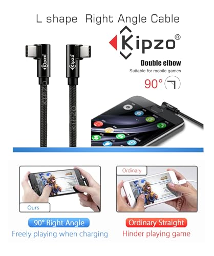 Image of Black Type C to Type C Nylon braided 90 Degree right angle L shape USB-C small Data cable Fast Charging dash warp mini short power bank for Samsung one plus 60W s22 fold flip M34 max 15 16 4a