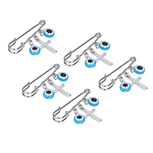 Broche de 5 uds alfiler ojo turquesa con diamantes falsos para cochecito de bebé