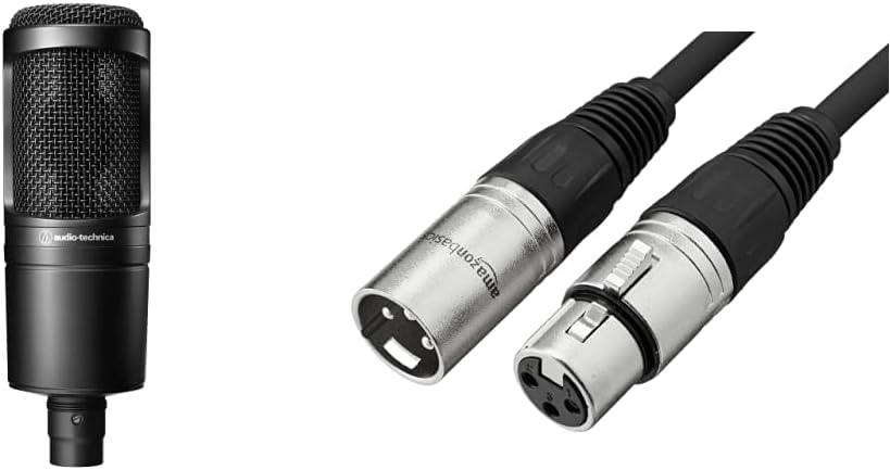 Audio-Technica AT2020 Cardioid Condenser Studio XLR Microphone, Black, Ideal for Project/Home Studio Applications & Amazon Basics XLR Male to Female Microphone Cable - 6 Feet, Black