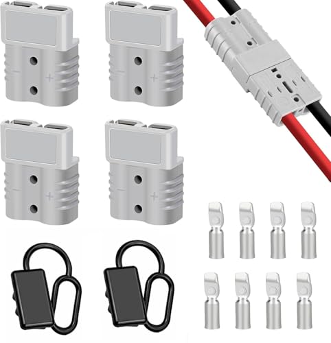 4 Stück Anderson Stecker 50A 600V 50Amp Batterie Stecker Anderson Stecker Batterieanschluss Stecker Batterieanschluss für Auto Wohnmobil Wohnwagen Motorrad Boot Solaranlagen mit Staubschutzkappen