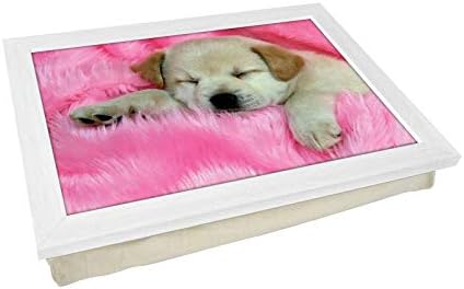 Portable Lap Desk Tray (Labrador Puppy) Handmade Wooden Frame, Beanbag Cushioned Bottom | Computers, Laptops, Meals, Food | L0012 White