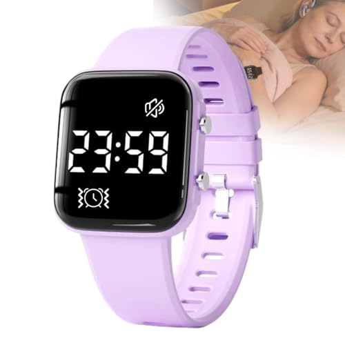 VCYEX Reveil Vibrant pour Sourd Bracelet Reveil Vibrant pour Malentendants, Sourds, Dormeurs Lourds, Adultes, Personnes Âgées avec Jusqu'à 3 Alarmes Montre Reveil Vibreur Purple,3.7 * 3.2 cm
