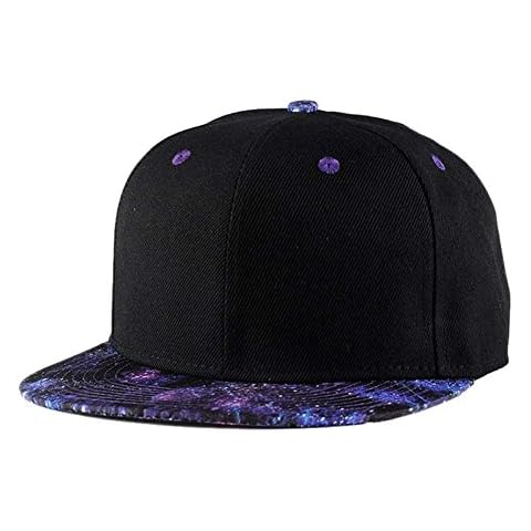 Quanhaigou Purple Galaxy Snapback Hat Unisex Trucker Hat Hip Hop Plaid Flat Bill Brim Adjustable Baseball Cap, Black Purple, One Size Cover