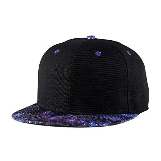 Quanhaigou Purple Galaxy Snapback Hat Unisex Trucker Hat Hip Hop Plaid Flat Bill Brim Adjustable Baseball Cap, Black Purple, One Size