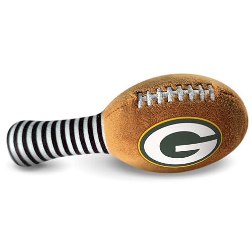 Image of Green Bay Packers Plush Football Rattle by Smilo - Officially Licensed NFL Baby Rattle Toy - Soft Baby Rattle with Bell - for Babies and Toddlers from 3 Months