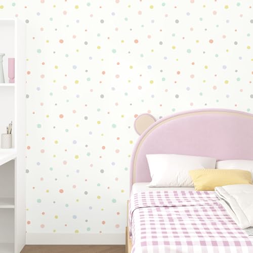 Skyblur Carta da parati con motivo a pois, per cameretta dei bambini, colore beige, autoadesiva, per camera da letto, per bambini, 260 cm x 44,5 cm