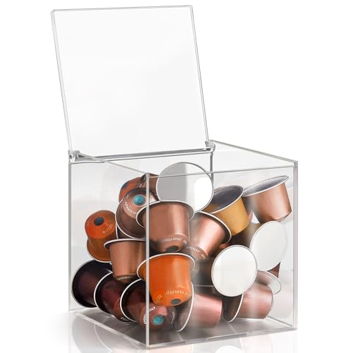 Porta Capsula,Caixa Organizadora de Cápsulas de Café, Porta Capsulas, Pote Porta Cápsulas de Café Cubo Acrílico Transparente com Tampa, Caixa Porta Cápsulas de Café em Acrílico