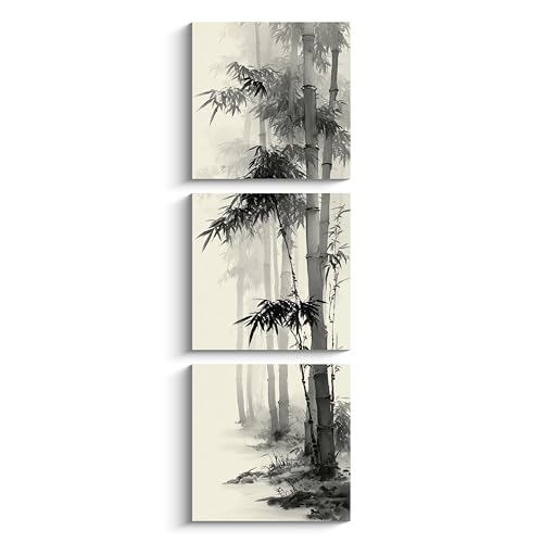 NAN Wind 3PCS Vertical Black and White Bamboo Wall Art
