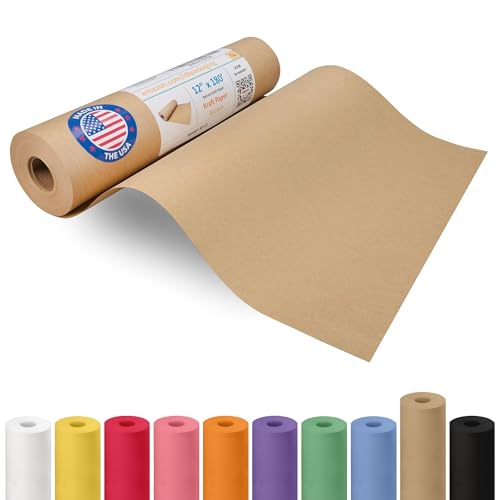 Brown Paper Roll 12" x 2160" (180 feet) - USA-Made Kraft Paper 30lb Thickness - Ideal for Wrapping, Packing, Moving, Shipping, and Arts & Crafts - 100% Recycled Natural Material by IDL Packaging by IDL Packaging - Used condition - US$19.03