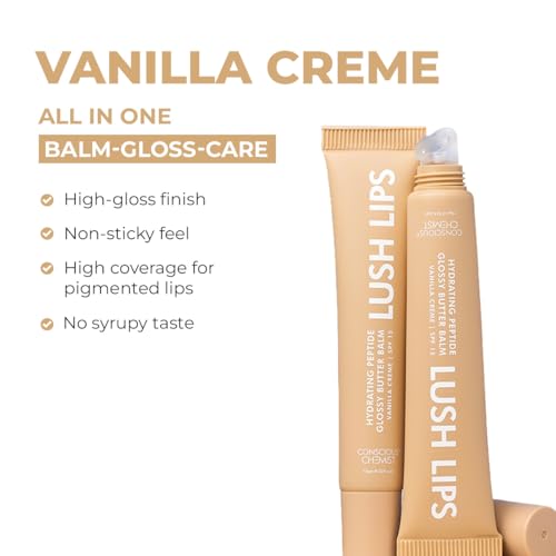 Image of Conscious Chemist Peptide Lip Balm SPF15 - Vanilla Creme | 24 hr Hydration & Moisturizing Lip Balm for Dark & Pigmented Lips | Sun Protection | Soothes Dry Lips & Repair Moisture Barrier - 15g