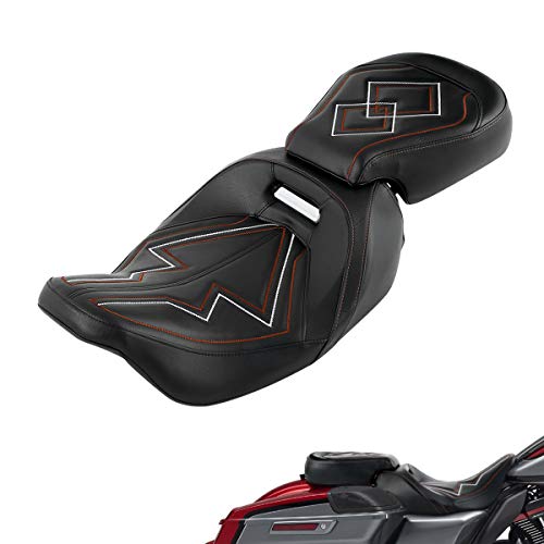 Two-Up Low-Profile Leather Seat Pillion Passenger Rider Seat Set For Harley Touring Road King Street Glide Road Glide Electra Glide CVO 2009-2020