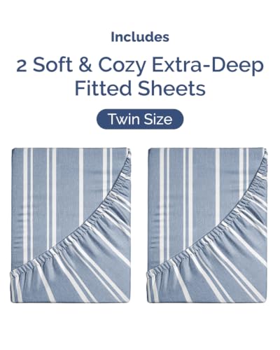 Image of CGK Linens 2 Pack Extra Deep Twin Fitted Sheets - Blue Stripes