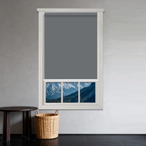 Estor Opaco 106 x 220 cm Resistente a Humedad y UV Pesiana Enrollable Liso Fácil de Instalar para Janela Sala de Estar, Quarto, Sala de Jantar, Cozinha, Casa, Gris Oscuro
