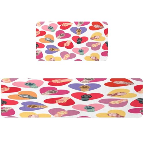 Tapis de cuisine antidérapants lavables motif chat cœur coloré tapis de couloir et buanderie - 2