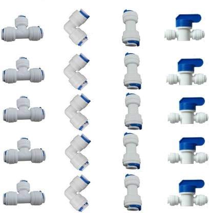 Filox Ro Push fit Connector,Push to Connect Water Tube Fitting Ball Valve,Tee,Straight Union,E-Blow Union Tube Fitting Set - 20 Pcs