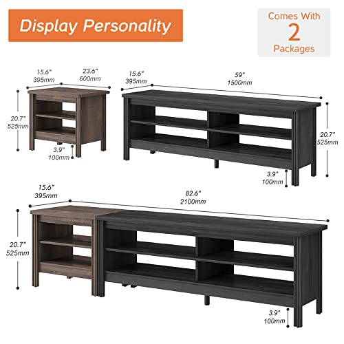 Wampat Large Tv Stand For 85 Inch Tv, Classic Entertainment Center For 60-75 Inch Tv With 6 Cubby, Wood Television Stands Tv Console Table & End Table Set For Living Room, Black & Espresso, 80 Inch #TOP2
