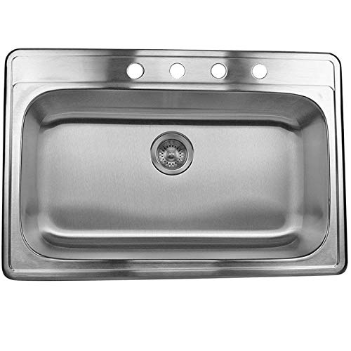 Stainless Steel 33-inch Self Rimming Drop-in Single Bowl Kitchen Sink Rectangle Silver Finish Includes Hardware