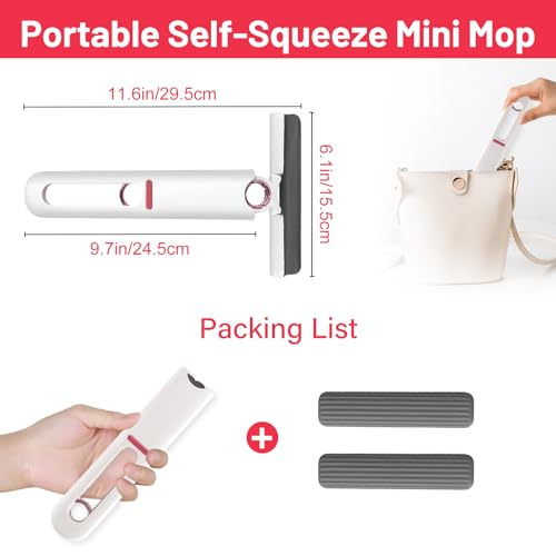 71Nmly 3-Piece Mini Mop Set - Portable Self-Squeeze, Hand-Free Cleaning for Bathroom, Kitchen, Car & Glass