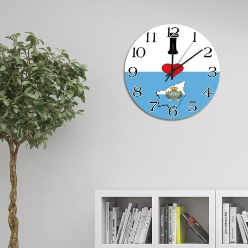 Horloge murale vintage en bois à piles motif drapeau Saint-Marin 30 cm