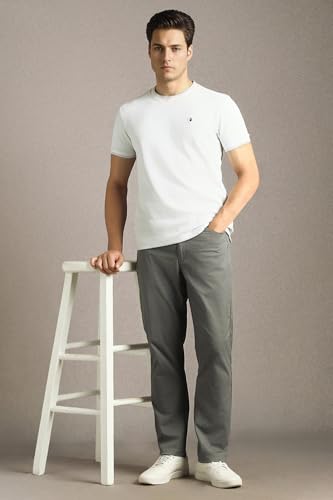 Image of Louis Philippe Men's Slim Fit 5 Pocket Made of Stretch Fabric Solid Casual Trouser