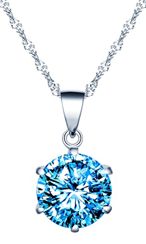 INFINIONLY Collier en Argent 925 pour Femmes et Filles - Pendentif Diamant Zircon Brillant Solitaire à 6 Griffes avec Chaîne de Singapour 45cm, Bijoux Élégants