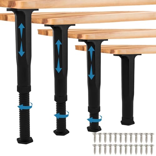 4PCS Bed Frame Support Legs Adjustable Height (7.87\"-14.57\"), Bed Slat Support Leg, Bed Frame Center Support Furniture Leg Replacement Kit for Frame Center Slats