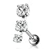 16g 6mm Surgical Steel Triple Clear CZ Crystal Curved Cartilage Stud Earring