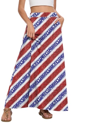 Image of Womens Maxi A-line Long Skirt Casual 2026 Elastic High Waist Flowy Skirts with Pockets